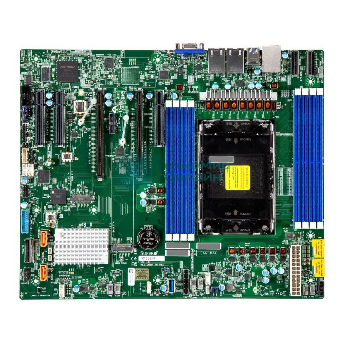 Материнская плата серверная Supermicro X13SEI-F-B, сокет LGA 4677, 8xDDR5, 10xSATA, 2xM.2, 2xPCI-E 5.0 x16, 3xPCI-E x8, 2xGigabit Ethernet, 2xUSB 2.0, 2xUSB 3.2 Gen 1, VGA, EATX