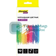 Карандаши цветные Silwerhof Create 3мм, шестигранный профиль, пластик, ассорти, 12 цветов, коробка с европодвесом ластик