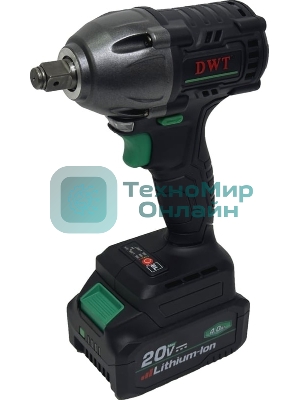Гайковерт ударный аккумуляторный DWT ABWP-20 DN-4C2 BMC /20В/350 Нм/2400 об.в мин/3000 уд.в мин/M12-M22/бесщеточный мотор/LED-подсветка/2 АКБ, 4 А·ч/ЗУ/кейс/черный (ABWP-20 DN-4C2 BMC)