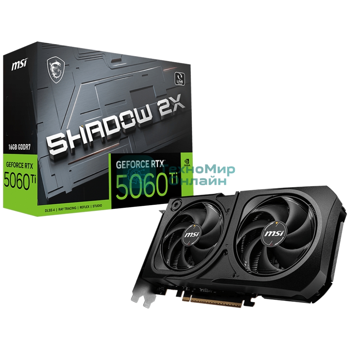 Видеокарта MSI RTX 5060 Ti SHADOW 2X PLUS, NVIDIA RTX 5060 Ti, 16 ГБ GDDR7, 128 бит, PCI-e 5.0, 1xHDMI, 3xDP, 2572 МГц