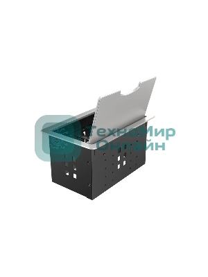 Прямоугольный металлический корпус Wize Pro WRTS-12BOX-S для модульной системы врезного лючка в стол с откидывающейся крышкой, до12 модулей-вставок, беспроводная зарядка 10Вт для моб.устройств на крышке, преустановленная рамка,серебр.