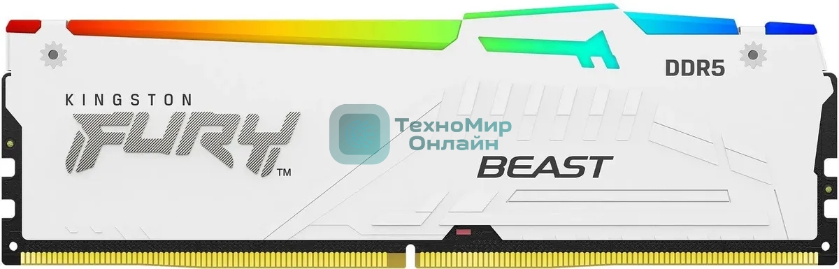 Оперативная память Kingston Fury Beast, DDR5, 32Gb (1x32Gb), 6000MHz, CL36, DIMM, радиатор, RGb, белый