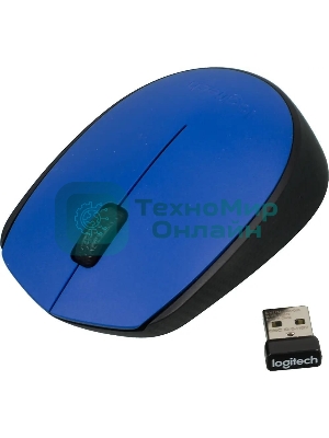Мышь беспроводная Logitech M171 синий, 1000 dpi, радиоканал, USB, кнопки - 3