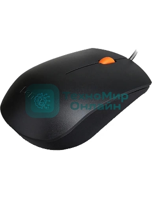 Мышь проводная Lenovo 300 черный, 1600 dpi, USB, кнопки - 3