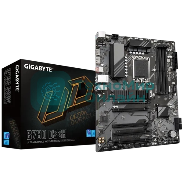 Материнская плата Gigabyte B760 DS3H, LGA 1700, Intel B760, 4xDDR5, 4xSATA, 2xM.2, 1xPCIe 4.0 x16, 4xPCIe 3.0 x1, 1xHDMI, 1xDP, 1x 1Gb LAN, 1xUSB 3.2 Gen 2, 1xUSB 3.2 Gen 2x2, 4xUSB 2.0, 3x3.5 мм, 7.1, ATX