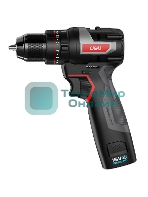 Дрель-шуруповерт Deli DE-CZ16-1D2, 16 В, 2 Ач, 45 Нм, бесщеточный, ударный
