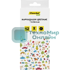 Карандаши цветные Silwerhof Eco 2.6 мм, шестигранный профиль, пластик, ассорти, 12 цветов, коробка с европодвесом
