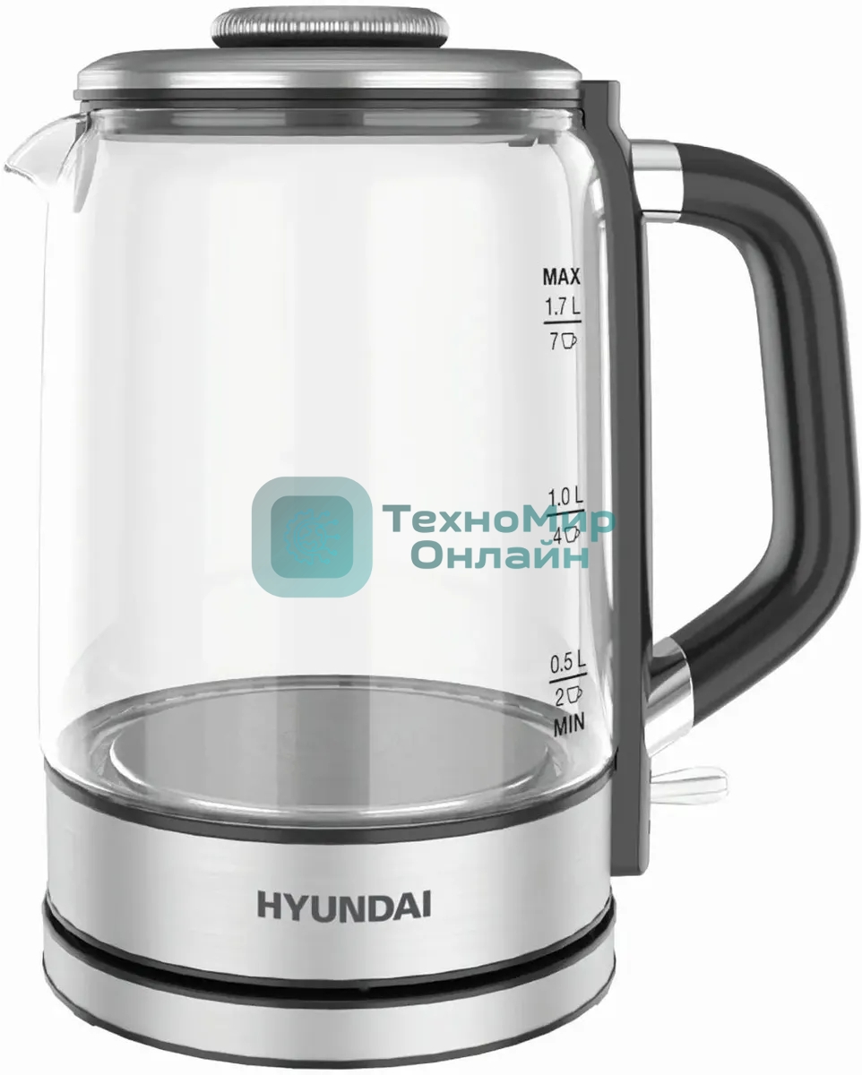 Чайник электрический Hyundai HYK-G5501 1.7 л, 2200 Вт, серебристый/черный