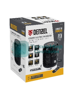 Тепловентилятор керамический Denzel DTFC-2000X, 1000/2000 Вт, 20 м2, 3 режима, пульт, Wi-Fi, термостат