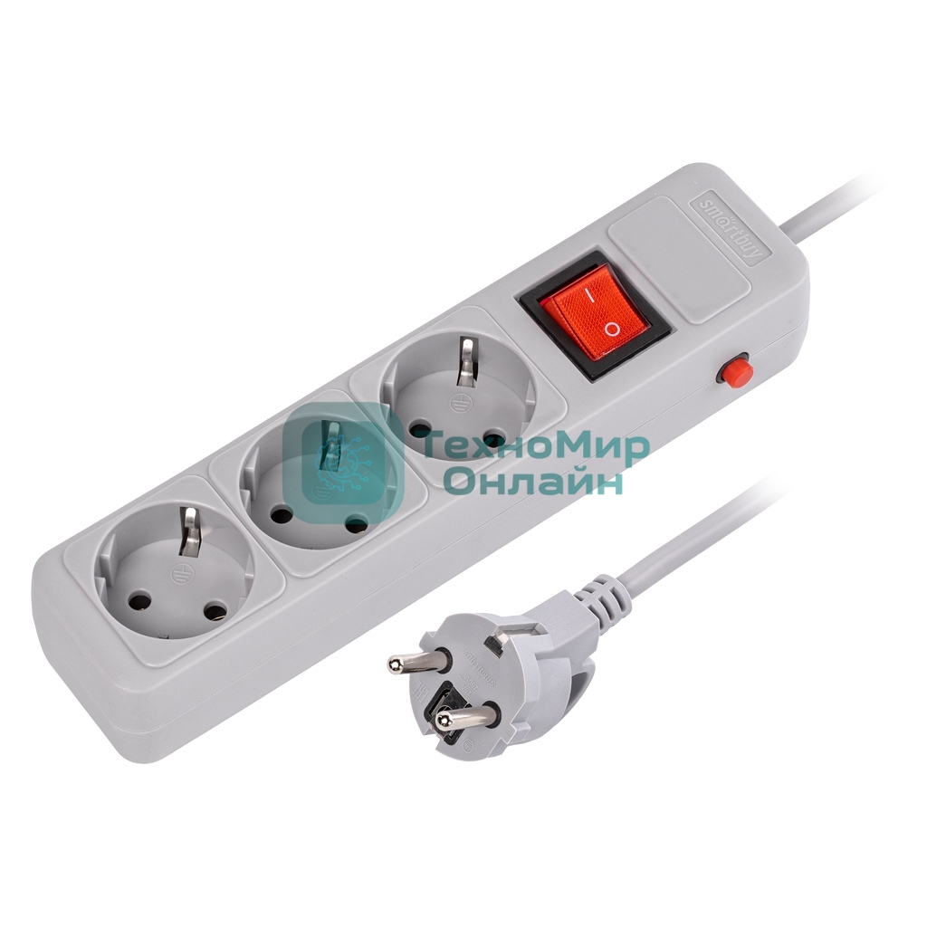 Сетевой фильтр 16А, 3500 Вт, 3 гнезда, без з/ш, с з/к, ПВС 3x1.0, 5 м, серый (SBSP-3-50-G)