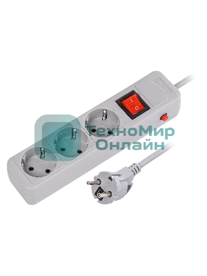 Сетевой фильтр 16А, 3500 Вт, 3 гнезда, без з/ш, с з/к, ПВС 3x1.0, 5 м, серый (SBSP-3-50-G)