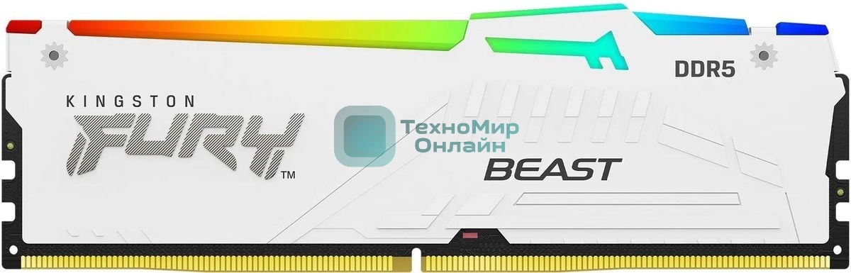 Оперативная память Kingston Fury Beast, DDR5, 32Gb (1x32Gb), 5600MHz, CL40, DIMM, с радиаторами, RGb, белый