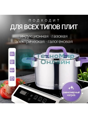 Кастрюля Lara LR02-253 Лаванда 3,8 л, 20 см, с крышкой, нержавеющая сталь