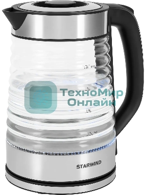 Чайник электрический Starwind SKG2111 2 л, 1800 Вт, черный/прозрачный корпус: стекло