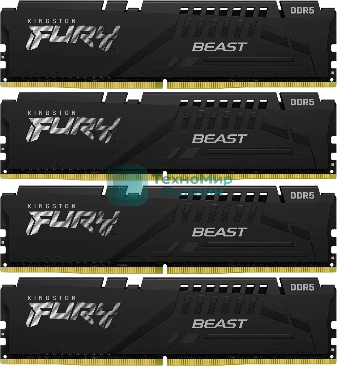 Оперативная память Kingston Fury Beast, DDR5, 64Gb (4x16GB), 6000MHz, CL40, DIMM, с радиаторами, черный