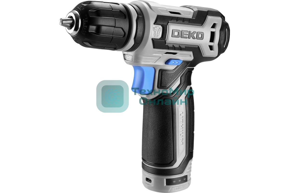 Дрель-шуруповерт Deko ZKCD12FU-Li, 12 В, 1.5 Ач, 12 Нм, щеточный