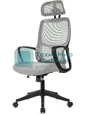 Кресло Бюрократ Wise серый, сетка, подголовник