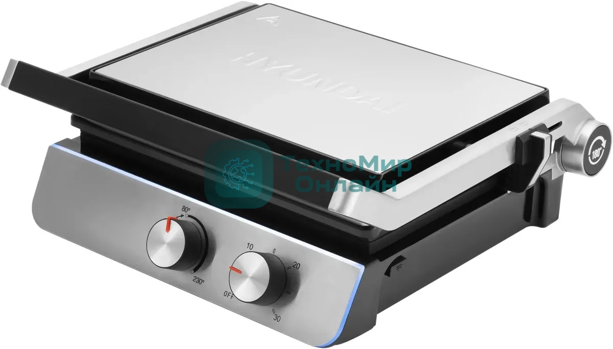 Гриль электрический Hyundai HYG-4046 2200Вт черный/серебристый