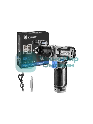 Дрель-шуруповерт Deko ZKCD12FU-Li, 12 В, 1.5 Ач, 12 Нм, щеточный