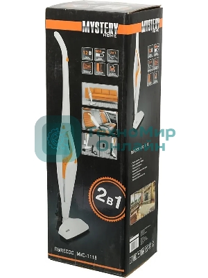 Пылесос вертикальный/ручной Mystery MVC-1118 белый/оранжевый, питание от аккумулятора, 300 Вт, уборка сухая, пылесборник 0.5 л, работа от АКБ max 30 мин