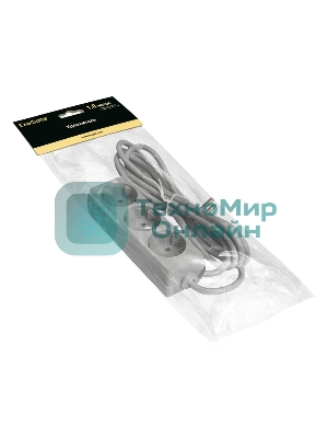 Удлинитель Exegate ECE-3-1.8G (EX285802RUS), серый, 1.8 м, евровилка с заземлением, 3 евророзетки с заземлением, 2200 Вт