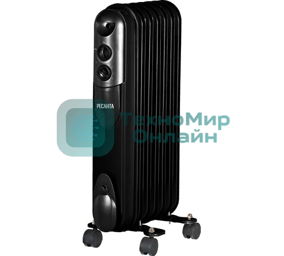 Обогреватель масляный Ресанта ОМПТ-7НЧ (7 секций) черный, 1500 Вт, 15 м2, термостат 67/3/13