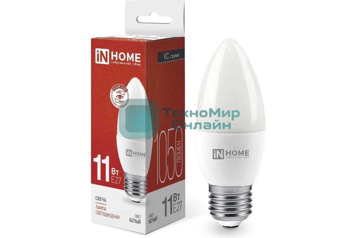 Лампа светодиодная LED-СВЕЧА-VC 11Вт 230В E27 4000К 990лм IN HOME 4690612020495