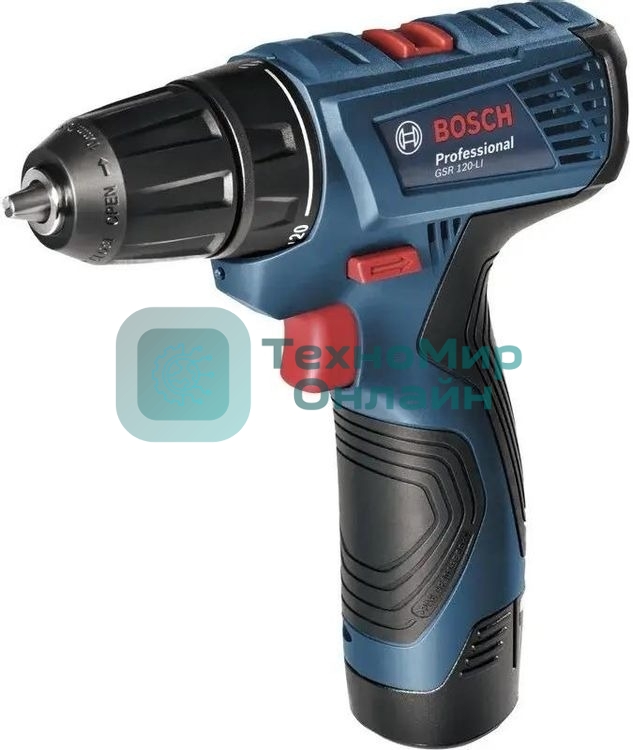 Дрель-шуруповерт Bosch GSR 120 Li, 12 В, 2 Ач, 30 Нм, щеточный