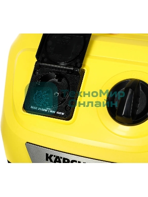 Строительный пылесос Karcher WD 3 P V-17/4/20 желтый, 1000 Вт, уборка сухая/сбор воды, пылесборник мешок/контейнер, 17 л