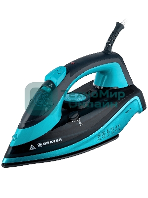 Утюг BRAYER BR4019 голубой/черный, 2400 Вт, 25 г/мин, 140 г/мин, 320 мл