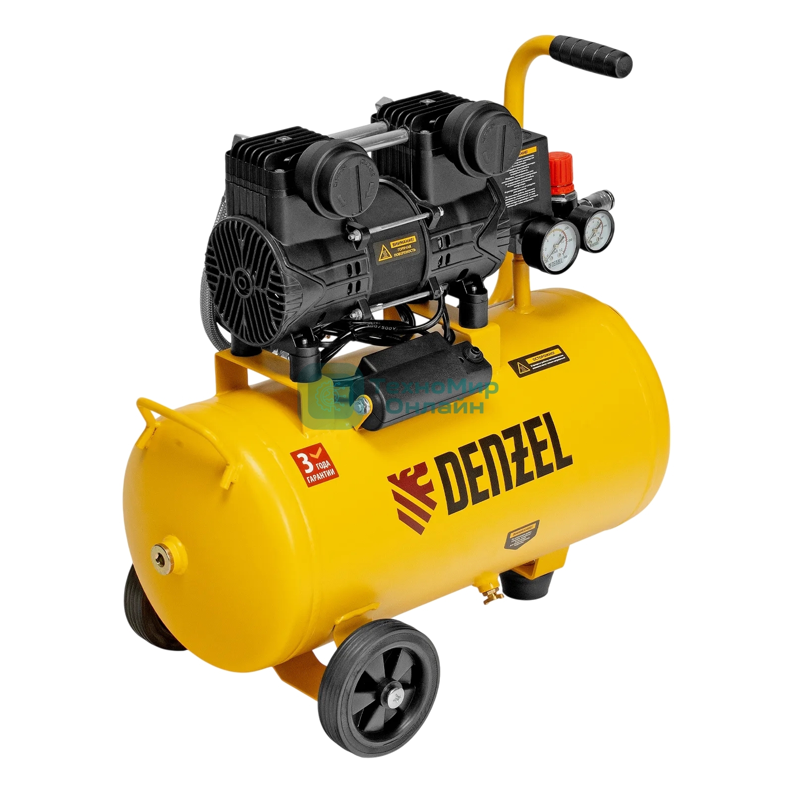 Компрессор безмасл. малошумный Denzel DLP-950/24, 950 Вт, 24 л, 2850 об/мин, 170 л/мин