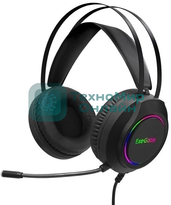 Гарнитура Exegate Cosmos HS-702GL чёрный, проводная, USB, виртуальный звук 7.1, подсветка