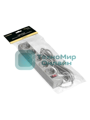 Удлинитель Exegate EC-5-1.8G (EX285798RUS), серый, 1,8 м, евровилка с заземлением, 5 евророзеток с заземлением, 2200 Вт