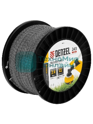 Леска для триммера Denzel двухкомпонентная витой квадрат, 2,4мм х 243м, на DIN катушке EXTRA CORD
