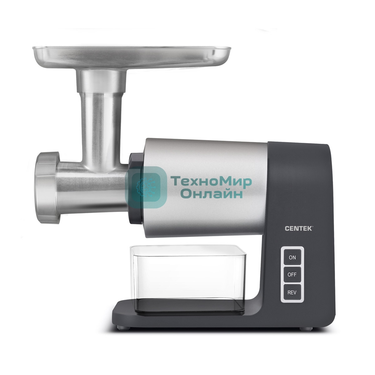 Мясорубка электрическая Centek CT-1607 серый, 3000 Вт, 3.0 кг/мин, реверс, металлический лоток, насадки - 5