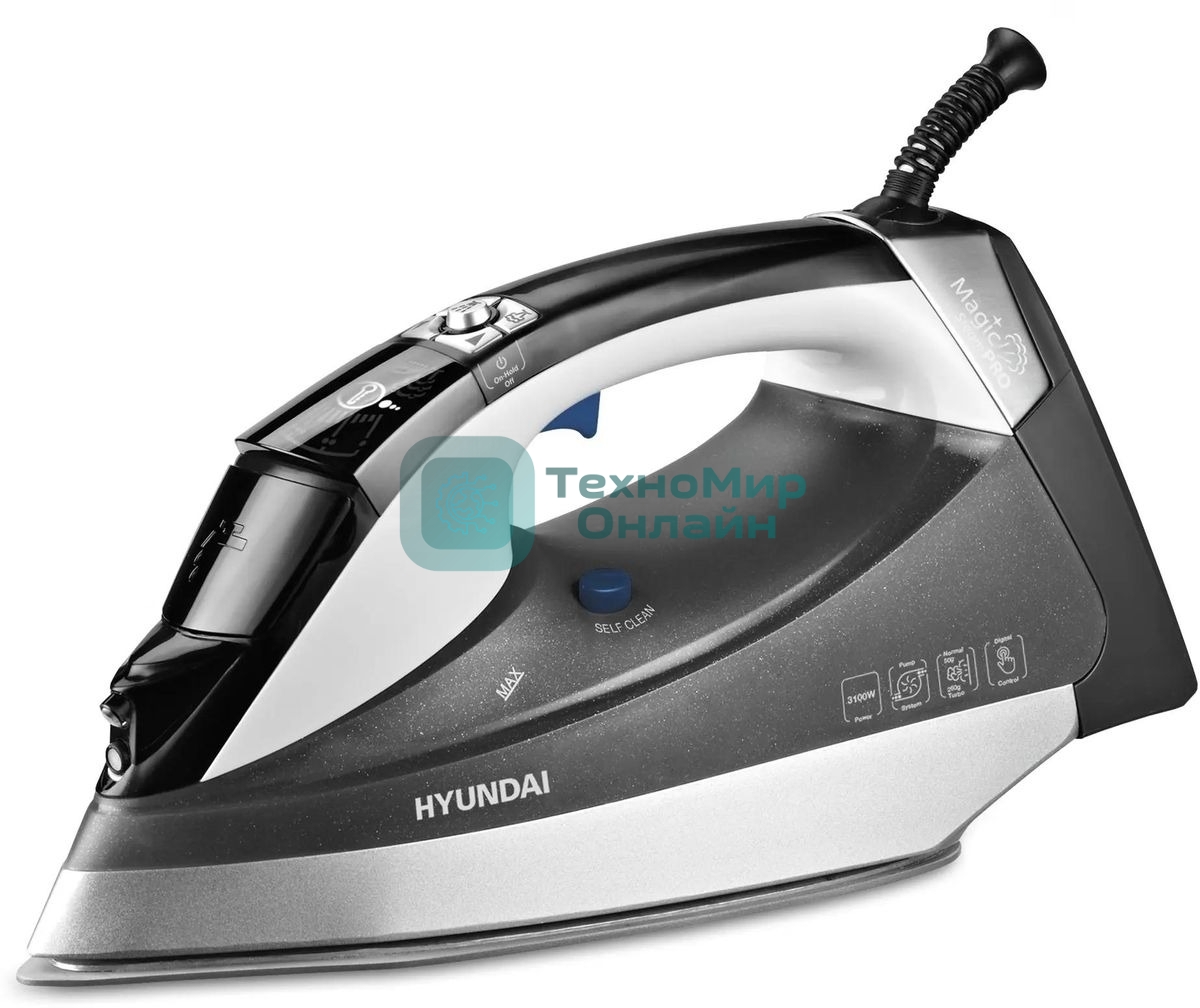 Утюг Hyundai H-SIP3100 серый/серебристый, 3100 Вт, 50 г/мин, 260 г/мин, 350 мл