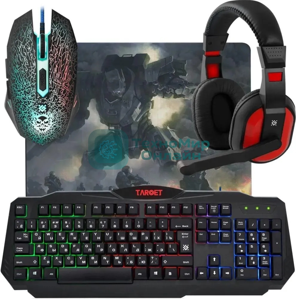 Комплект клавиатура+мышь Defender Target MKP-350 проводной, USB, 3200 DPI, чёрный/красный