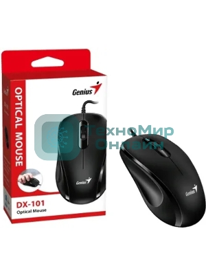 Мышь проводная Genius DX-101 черный, 1200 dpi, USB, кнопки - 3