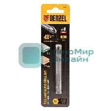 Сверло по керамической плитке Denzel 8 мм, крестовая пластина, 6-гр. хвостовик