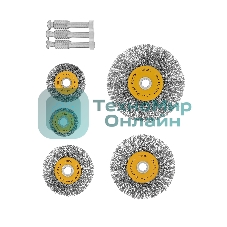 Набор щеток для дрели Denzel 5 Плоских 25-38-50-63-75 мм, шпилька, нерж. вит. проволока
