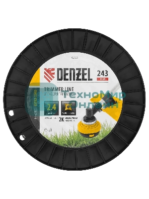 Леска для триммера Denzel двухкомпонентная витой квадрат, 2,4мм х 243м, на DIN катушке EXTRA CORD