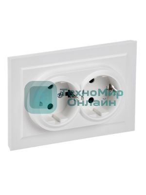 Розетка 2-м IEK BR-R24-16-K91-F СП BRITE РСш12-3-БрАБ 16А в сборе с заземл. защ. шторки арктич. бел.