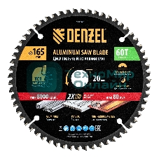 Пильный диск по алюминию Denzel ф165 х 20 мм, 60 зубьев