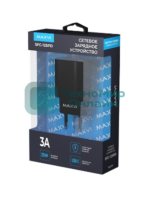 Сетевое зарядное устройство Maxvi SFC-125PD Type-C 3А 25W PD QC3.0 черный