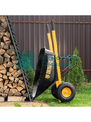 Тачка строительная Denzel усиленная, объем 140 л, 250 кг, двухколесная, колесо 15х6.00-6