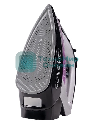 Утюг Galaxy Line GL 6128, фиолетовый с черным, паровой, 2200 Вт, постоянный пар 30 г/мин, паровой удар 140 г/мин, функции: самоочистка, антикапля, антинакипь, функция увлажнения, вертикальное отпаривание, защита от перегрева, индикатор нагрева, керамическое покрытие подошвы, резервуар для воды 170 мл