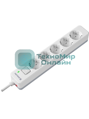Удлинитель с сетевым фильтром Defender DFS 131, белый, 5 розеток, 1.5 м.