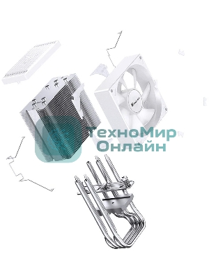 Кулер для процессора JONSBO CR-1400 EVO ARGb (180W, 4-pin PWM, 130мм, Al/Cu, 4x6мм, ARGb, 1x92мм, 38.2CFM, 33.8dBA, 2200RPM, S: 1700/1200/115X, AM4/AM5 белый)