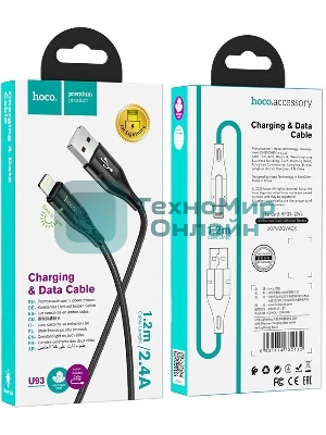 Кабель Hoco U93 Shadow iP USB (m)-Lightning (m) 1.2м черный коробка