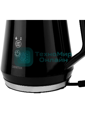 Чайник Centek CT-0019, 1100 Вт, стекло, черный и серебристый